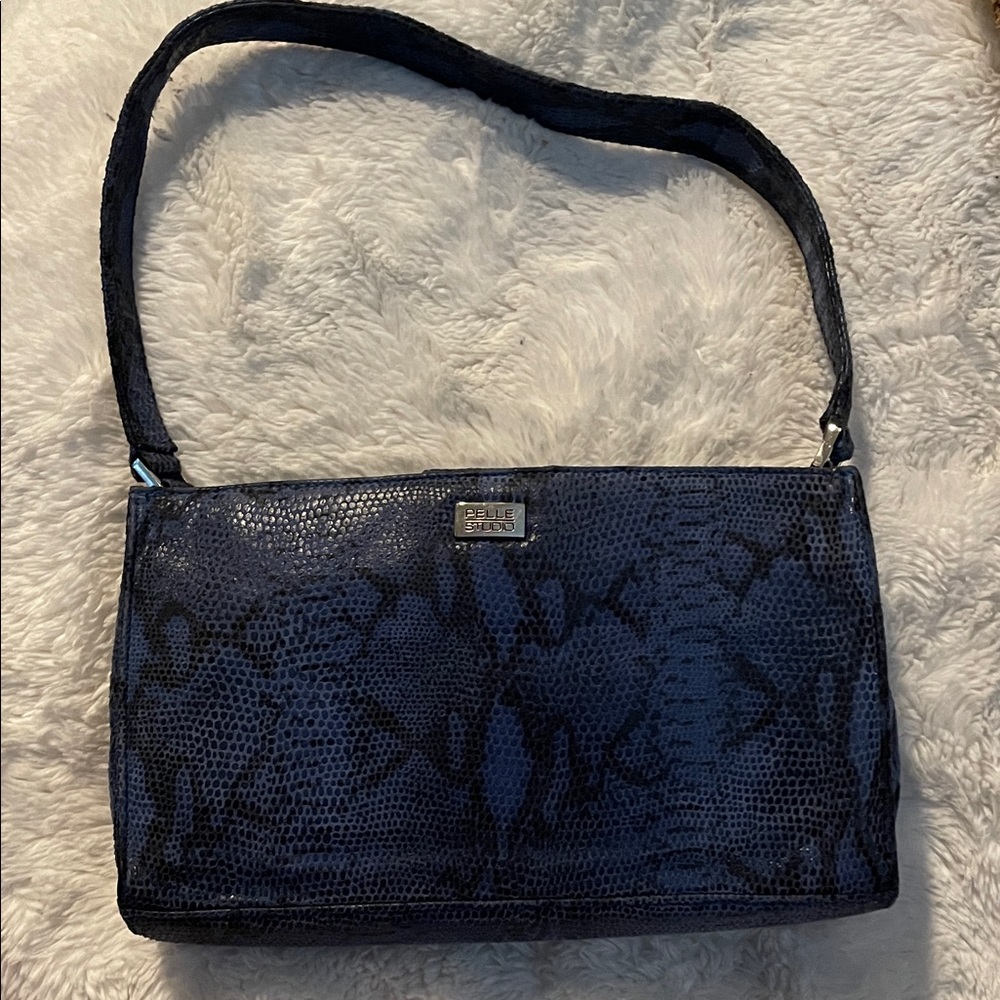 Wilson Pelle Studio Blue / Black Snake Print Shoulder Bag